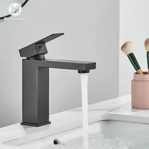 Black Square Basin Faucet Bathroom Washbasin Stainless Steel Tap Hot Cold Water Gold Tall Model Mixer Deck Mounted