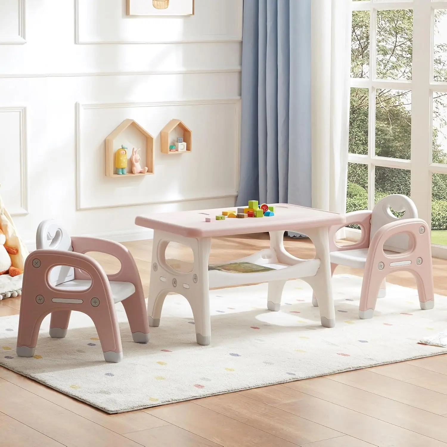 

Kids Table and Chair Set, Plastic Activity Table with 2 Chairs for Toddlers, Perfect for Drawing, Snacks, and Crafts