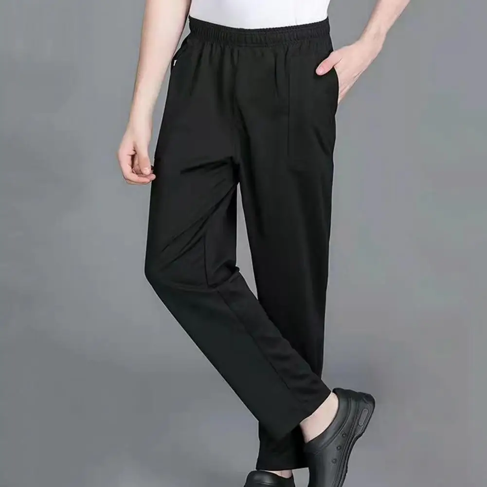 

Chef Pants Unisex Loose Elastic Waist Soft Breathable Pockets Stretchy Service Cook Restaurant Uniform Waiter Secure Trousers