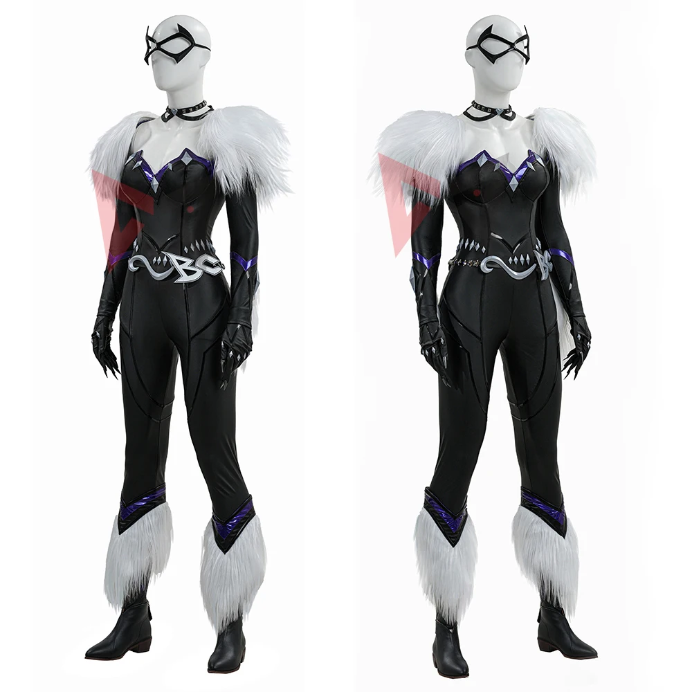 New Black Jumpsuit White Fur Waist Accessories Mask Cosplay Costume For Game Party Halloween Custom Made view 2