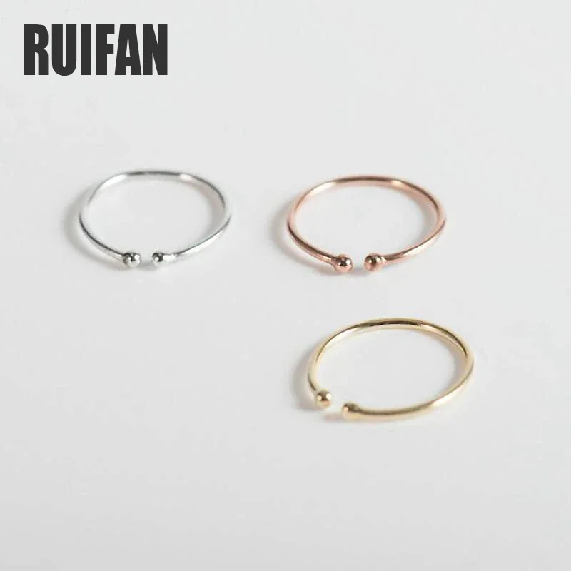 Ruifan 14K Gold/Rose Gold Solid Color 925 Sterling Silver Ring for Women Open Thin Finger Ring Fine Jewelry Accessories YRI070