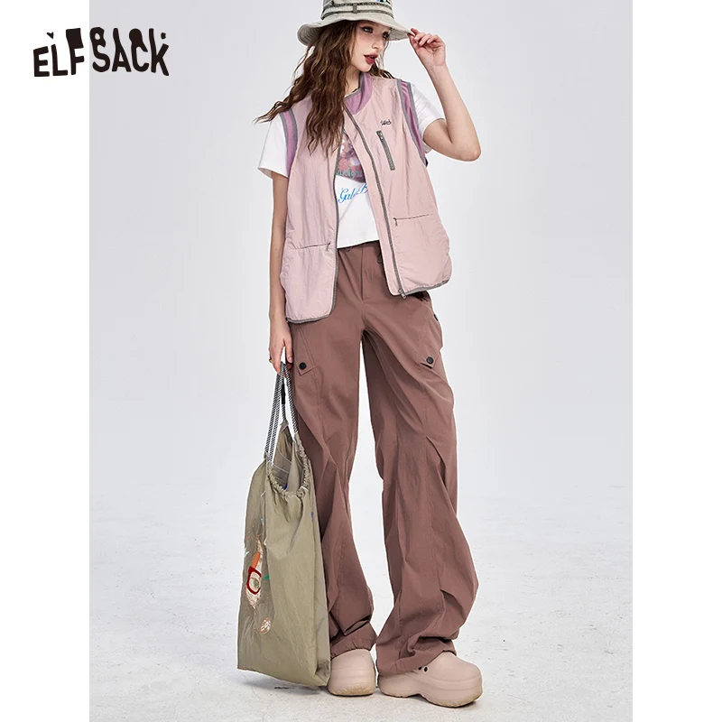 ELFSACK 2024 Autumn New Arrive American sports and casual wide leg work pants for women, straight leg slimming pants