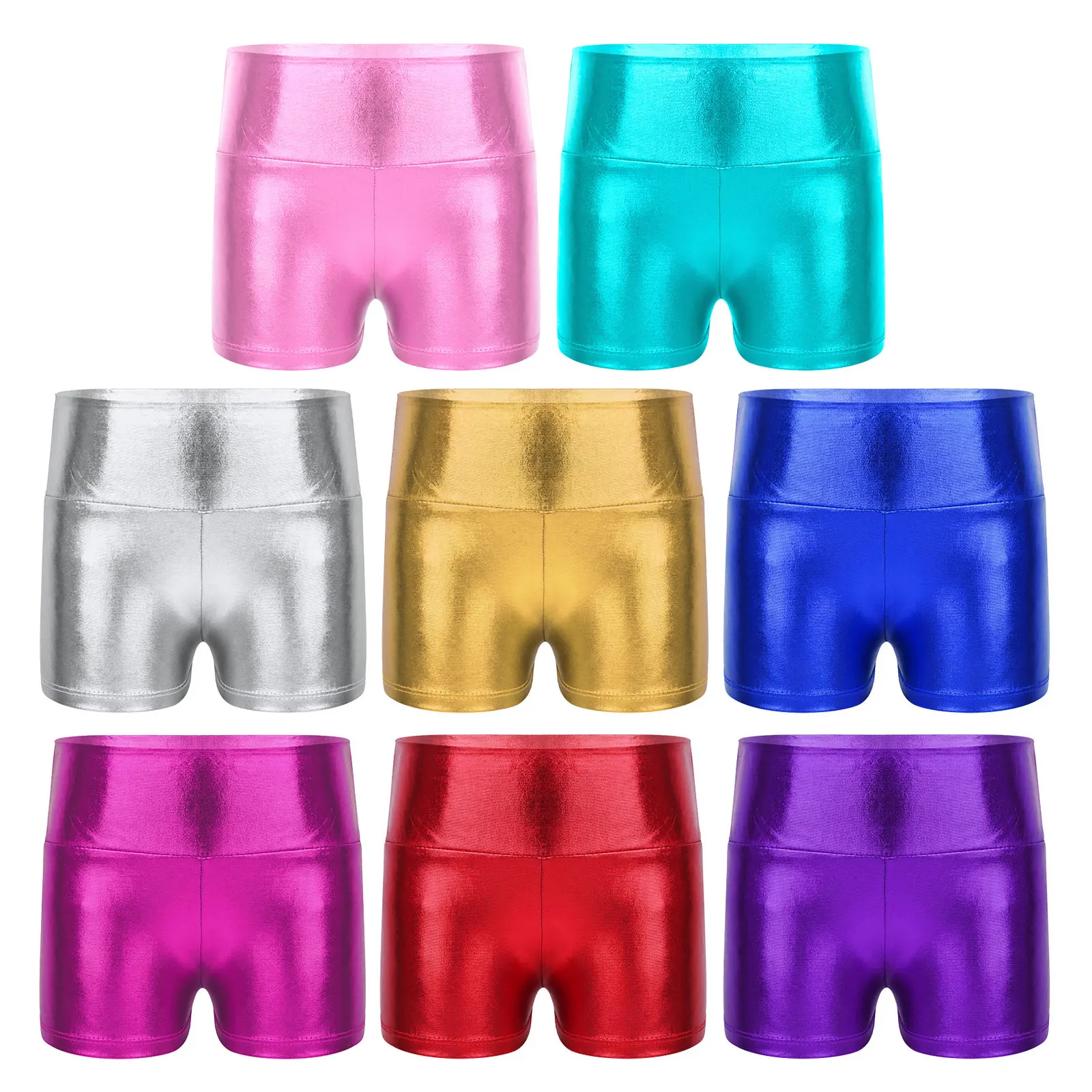 Kinder Mädchen Metallic Shiny Ballett Tanz Gymnastik Shorts Hosen Hohe Taille Fitness Workout Yoga Cheer Dancewear Activewear – Detail 3