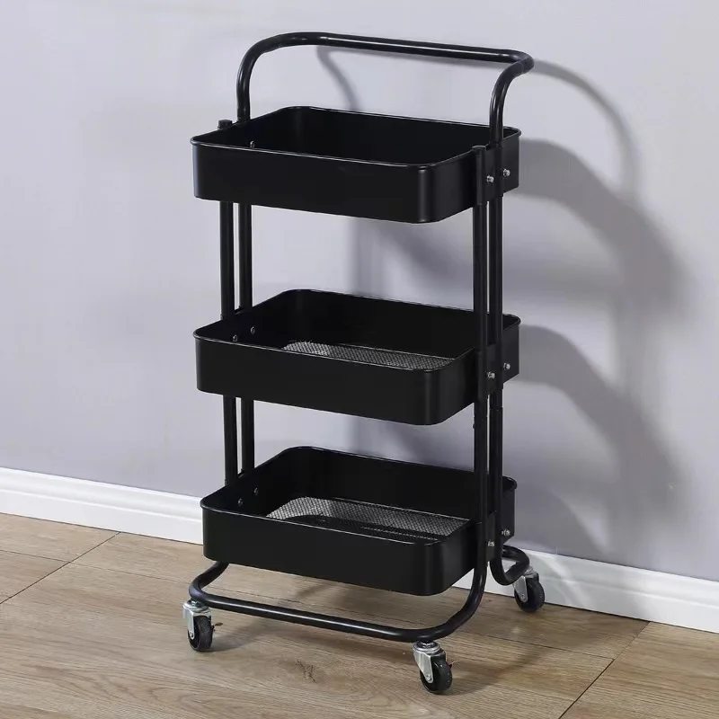 Mobile Storage Rack Trolley With Wheels Kitchen Bathroom Bedroom Multi Storey Snacks Storage Rack Carbon Steel Organizer