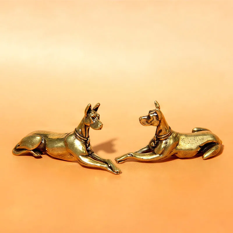 Brass Doberman Pinscher Small Statue Desktop Ornaments Vintage Animal Dog Figurines Models Home Decorations Crafts Accessories
