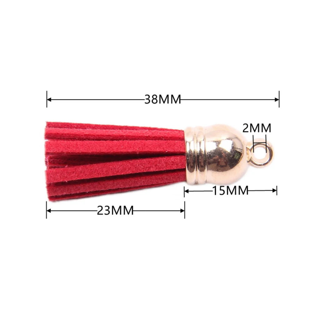 38mm Gold Suede Faux Leather Tassel Fringe For Keychain Cellphone Straps Jewelry DIY Pendant Charms Accessories Finding