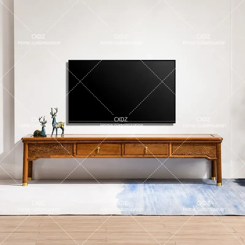 New Chinese Style Solid Wood TV Cabinet Small Apartment Floor Storage Unit Zen Living Room Media Console Ground Cabinet