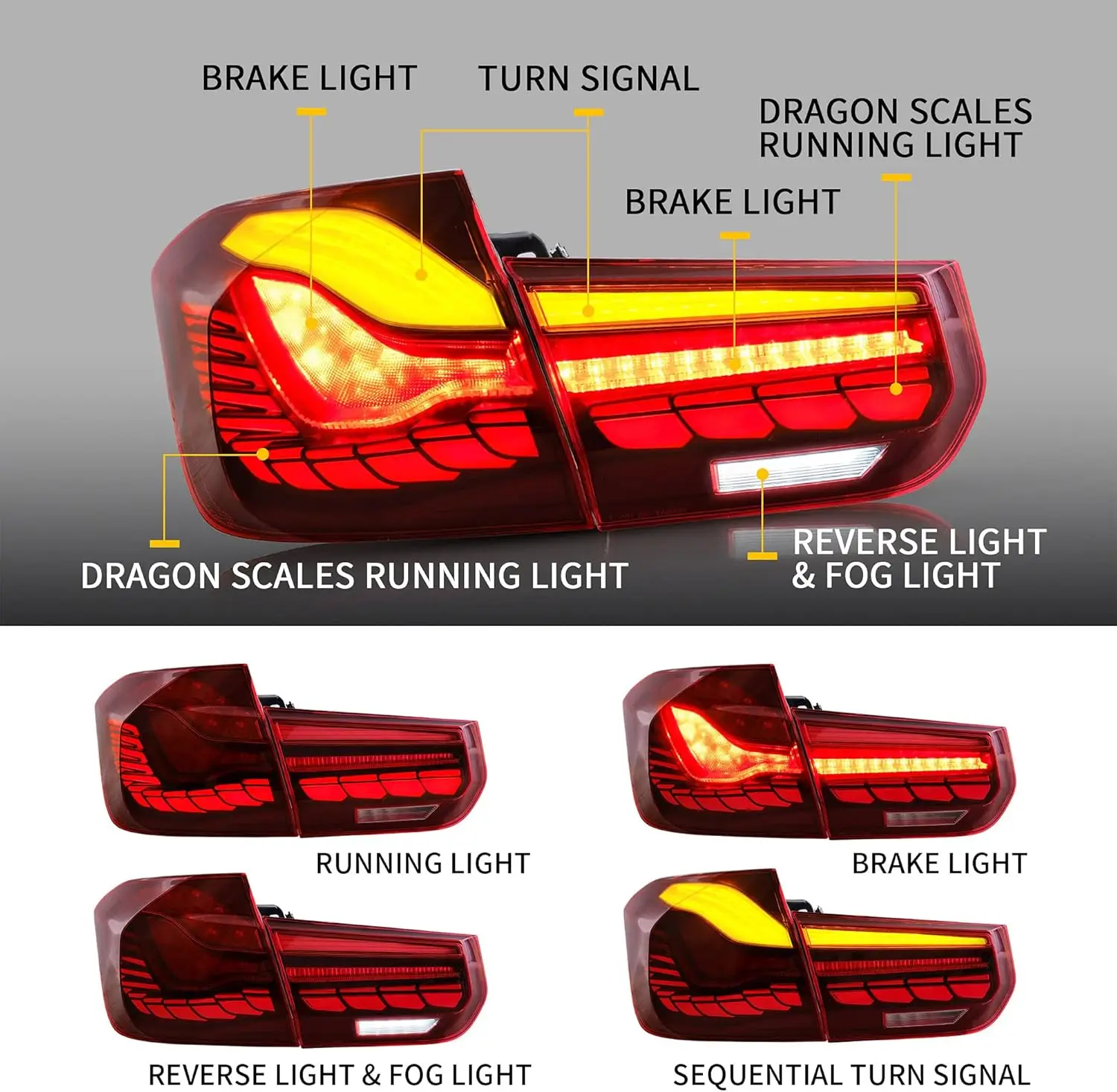 VLAND Full OLED Sequential Upgrade Tail Lights Compatible for [BMW M3 / 3 Series F30 F35 F80 Sedan 6th Gen 2012 2013 2014 2015 2