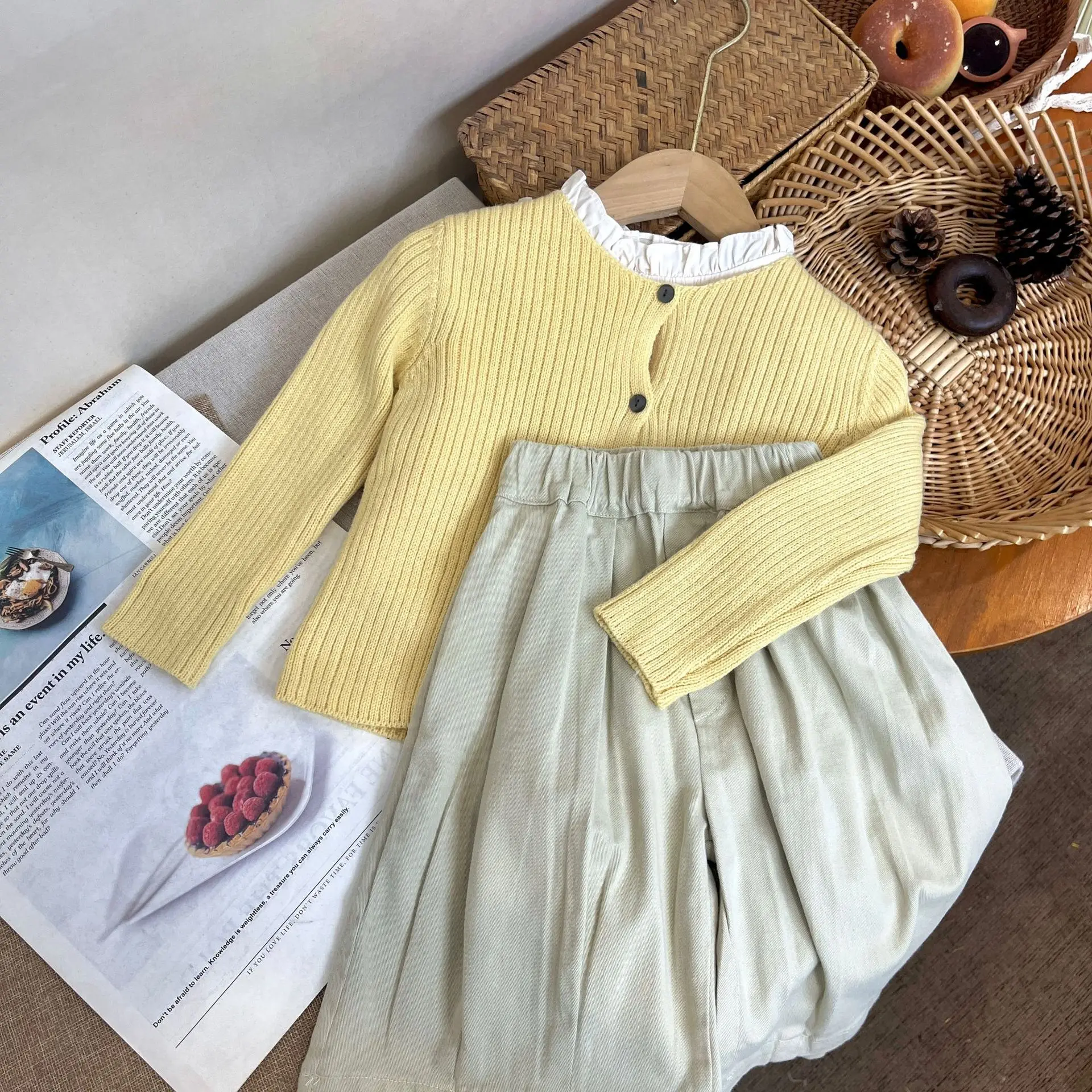 

25 Autumn Girls Blouse and Sweaters + Pant Clothing Sets for Kids Cute Tops Outwear Clothest Sets