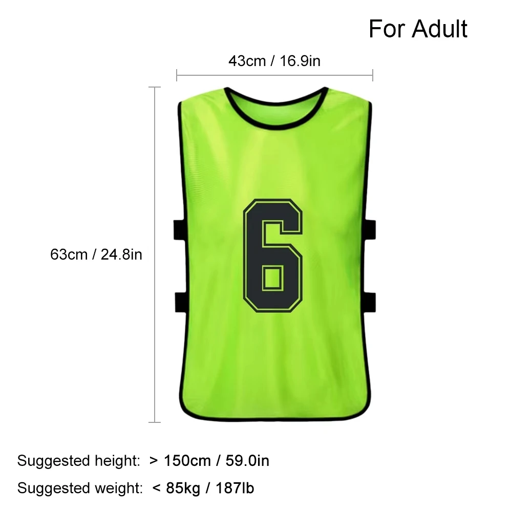

6-Pack Quick-Dry Soccer Pinnies - Reversible Numbered Bibs for Adult/Youth Team Training, Sports Vests with Breathable Fabric​
