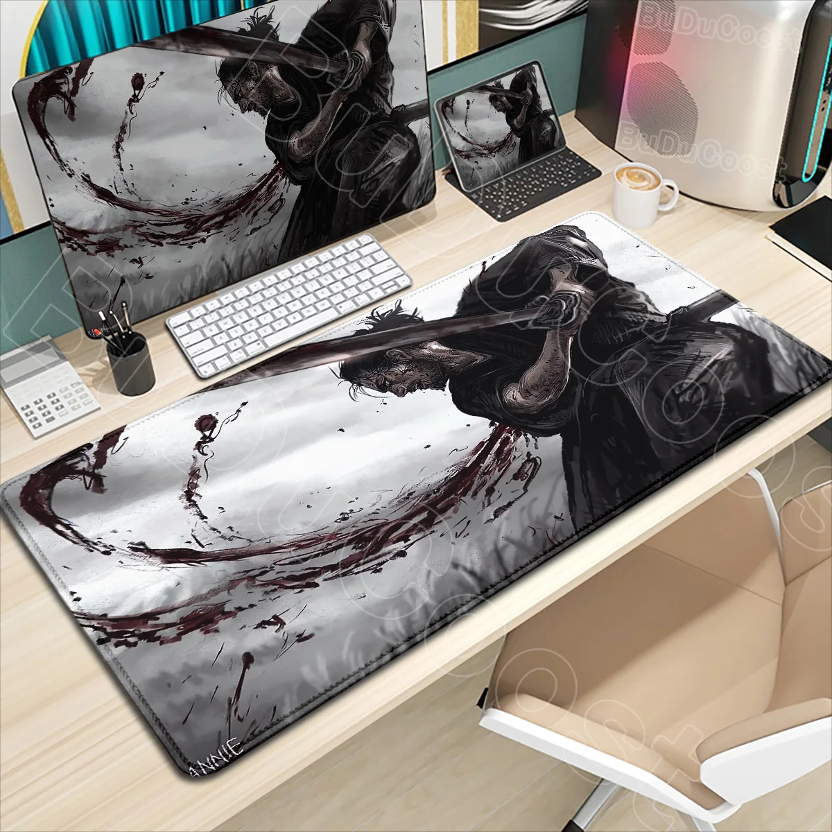 Nowa podkładka pod mysz z nadrukiem HD, motyw Miyamoto Musashi Vagabond Manga, duża, gamingowa, komputerowa XXL, pod klawiaturę i mysz, antypoślizgowa, gumowa podkładka na biurko — zdjęcie produktu 2
