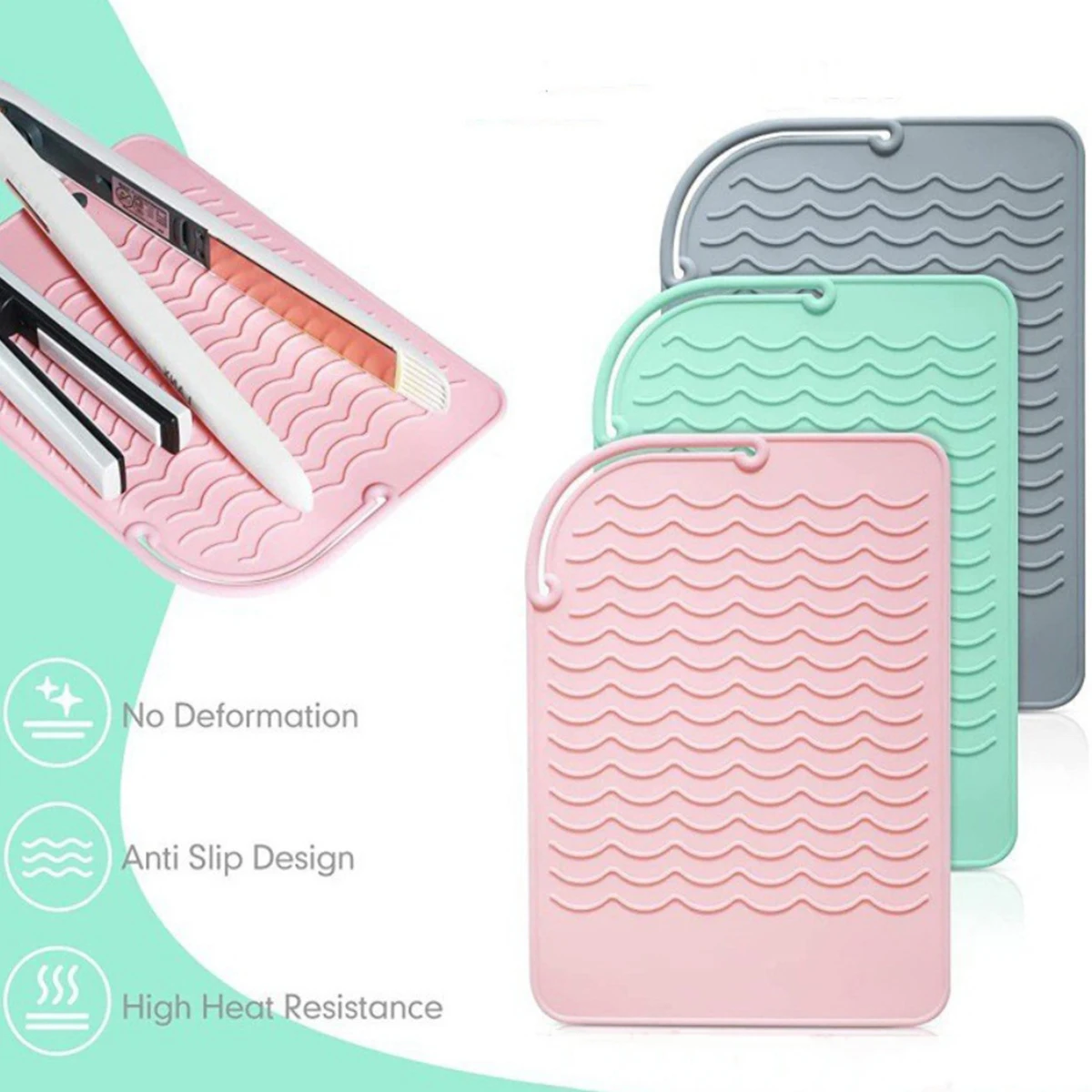 

1PC Silicone Heat Resistant Mat Hair Straightener Curler Insulation Pad Non-Slip Anti Heat Mat Hair Styling Tool For Travel
