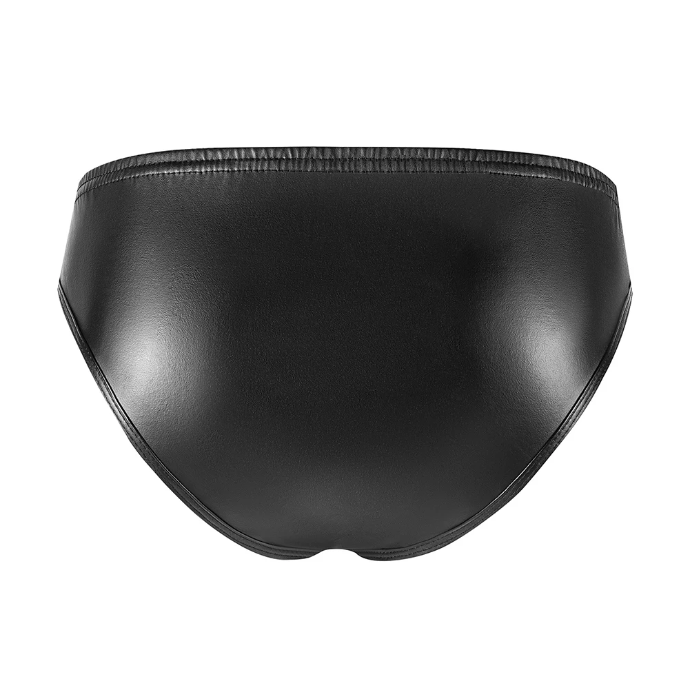 Sexy Wet Look Faux Leather Briefs para homens, Night Clubwear, Biquíni Underwear, U Convex Knickers, Underwear para homens