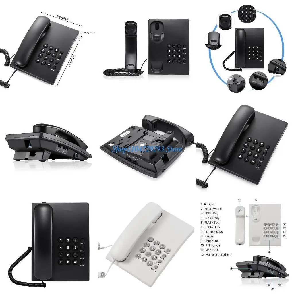Y2GD Corded Landline Phone Telephone with Redial Pause Flash Hold Ring Tone Adjustable Telephones Home Desk Phone