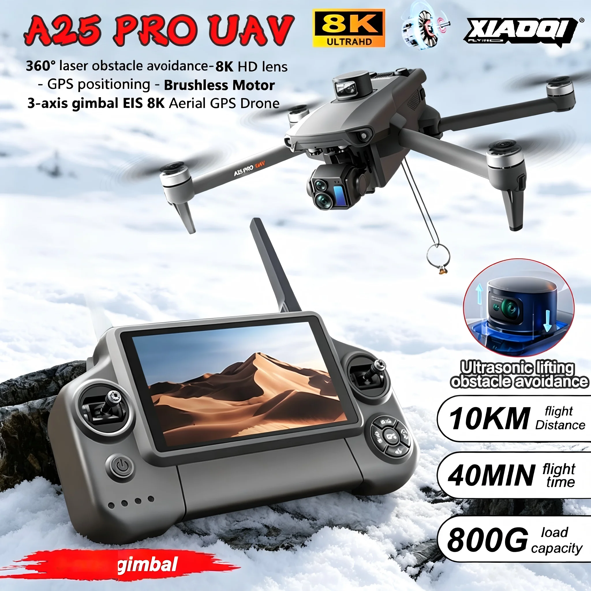 Dron GPS A25 PRO Profesional con Cámara 8K HD, Gimbal de 3 Ejes, Fotografía Aérea, Evitación de Obstáculos de 12 KM, FPV, Lanzamiento Aéreo, Drones de Pesca
