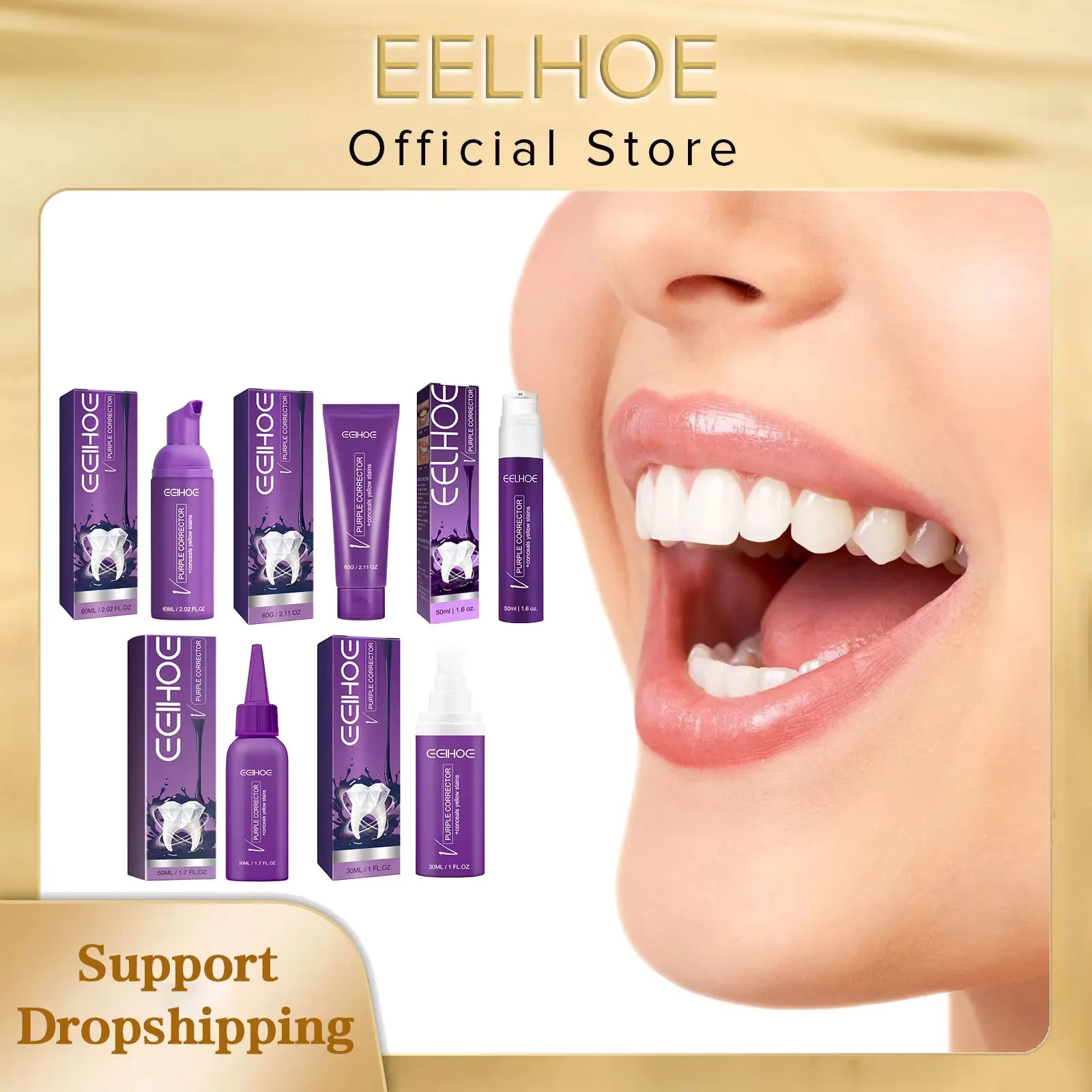 EELHOE V34 Colour Corrector Teeth Whitening Toothpaste Repair Bleaching Dental Care Purple Toothpaste Mousse Oral Cleaning Teeth