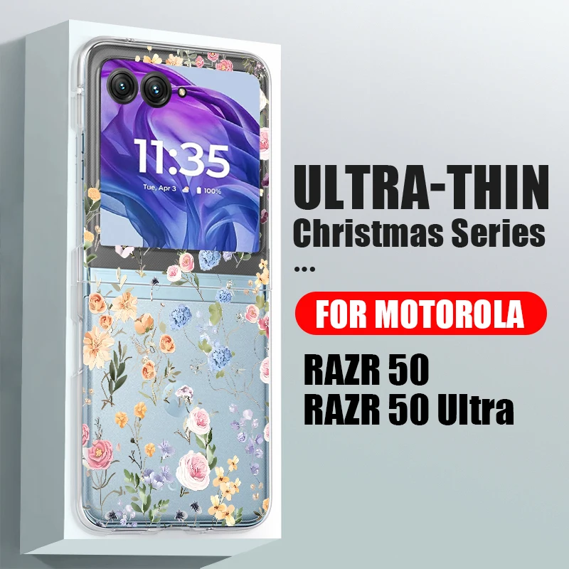 Capa de telefone com padrão de flores brancas para motorola razr 50 40 ultra razr40 razr50 à prova de choque dobrável transparente capa dura para pc