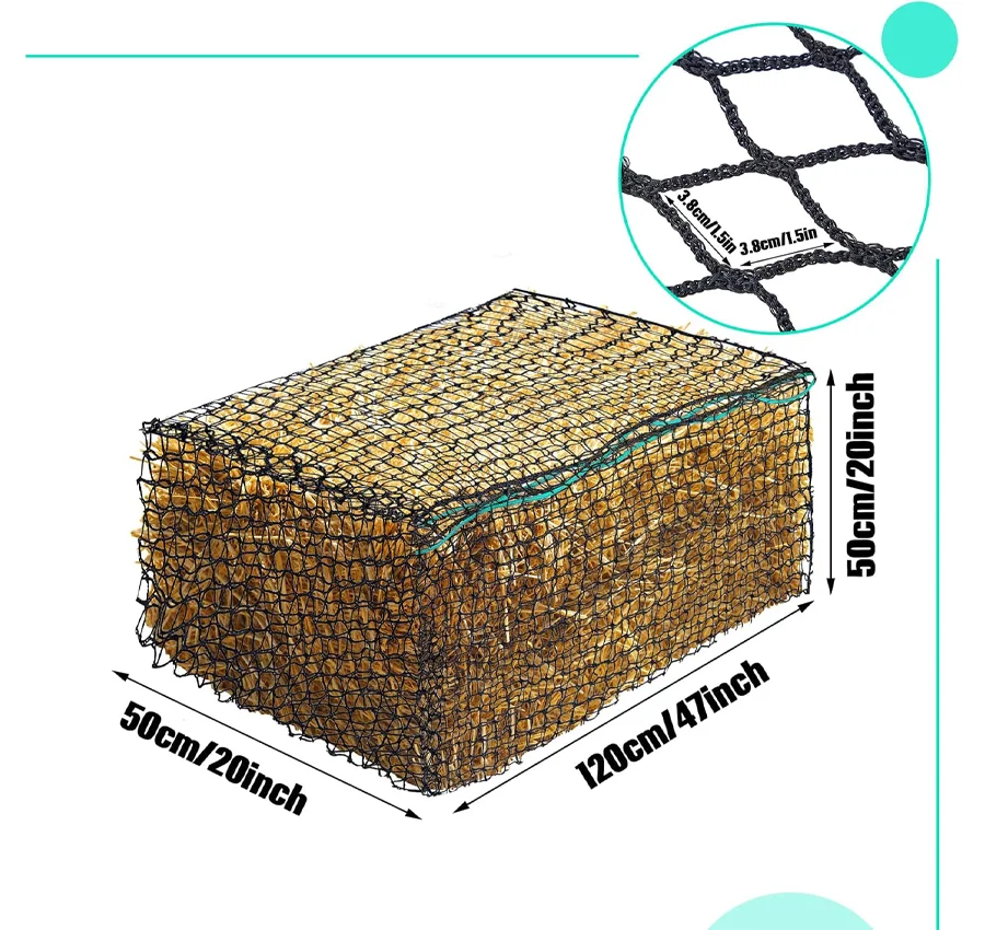 Custom Cuttable Large Aperture Knotless Hay Net Agriculture Horse Goat Feeder