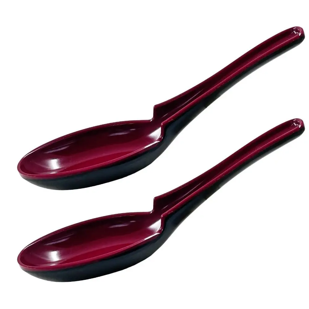 5pcs Anti-Shock Mighty Porcelain Spoons Plastic Tableware Soup Spoons Red Black Long Handle Melamine Spoons