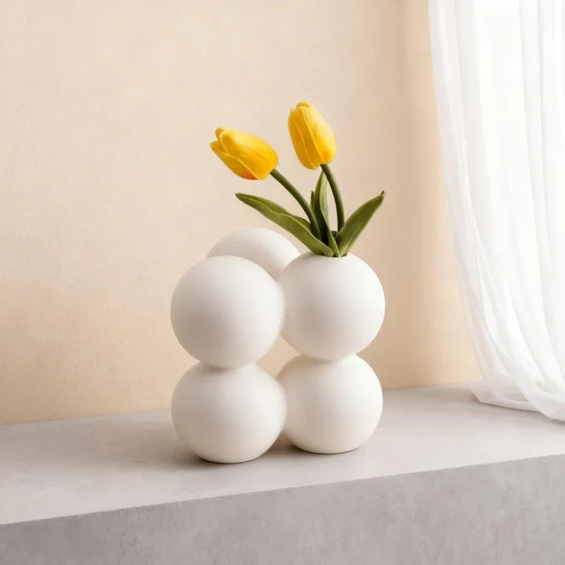 Ceramic Flower Vase Geometric White Spherical Assembly Flowerpot Flower Arrangement Ceramic Handicrafts Home Decoration
