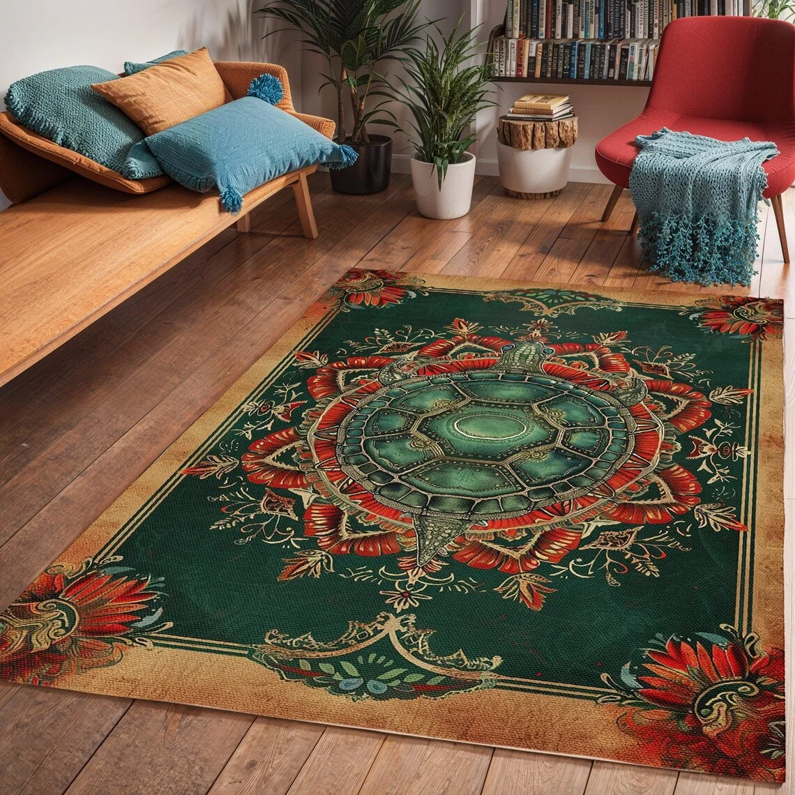 Tortoise Area Rug Modern Wildlife Art Deco Floor Carpet Non-slip Washable Mat Home Exquisite