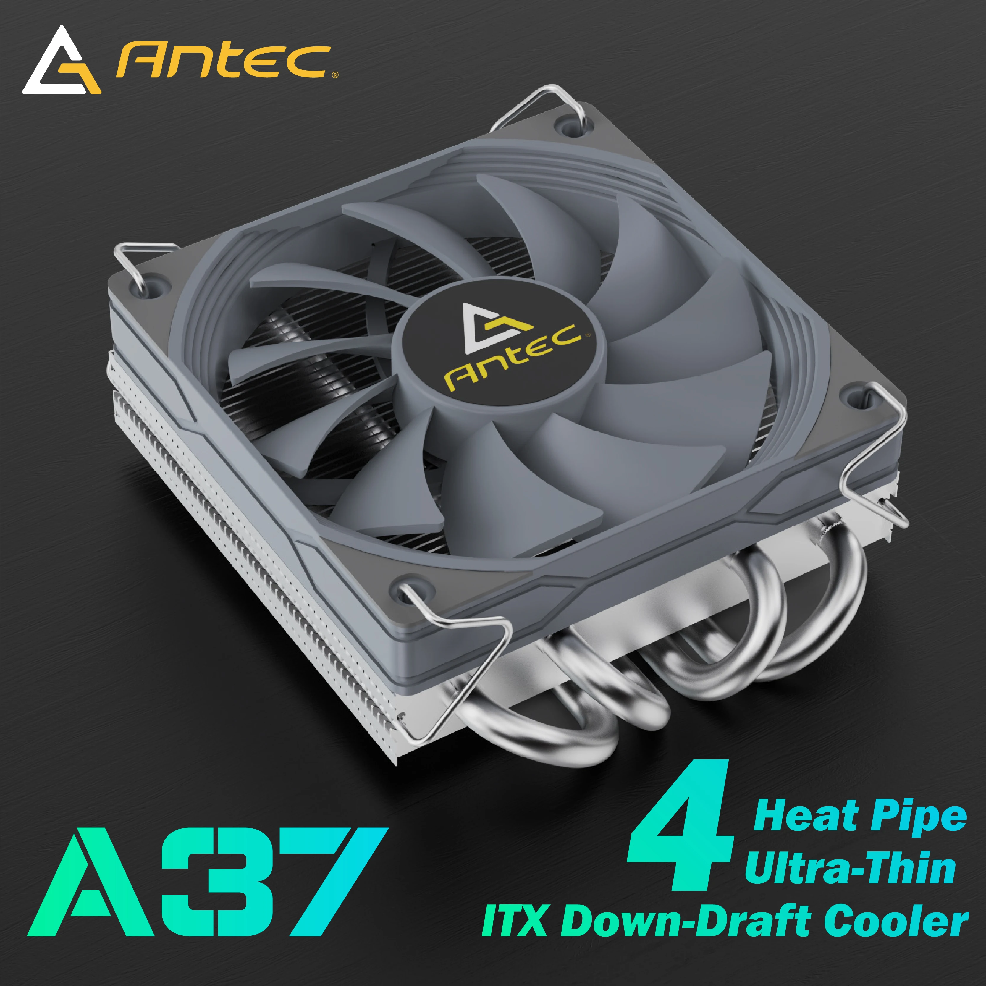 Antec A37 37mm ITX Low Profile CPU Cooler 92mm PWM Fan 130W-TDP For Intel/AMD 12.8W/m.K Paste,I5-12400F/Ryzen-7500F Compatible