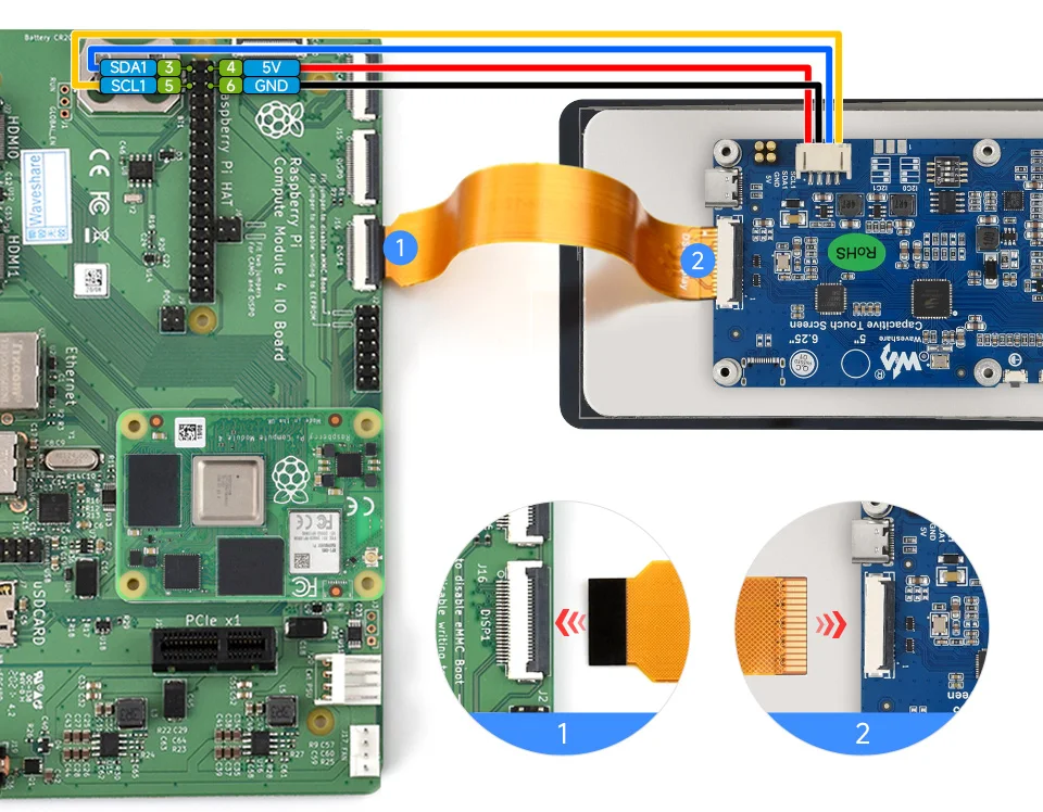 6.25inch DSI capacitive touch display, working with Compute Module 4 IO Board
