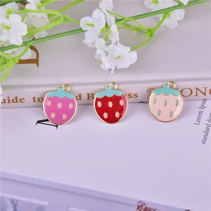 10 buah liontin buatan tangan DIY paduan seng buah pesona Enamel ceri stroberi Aksesori Perhiasan Dropshipping