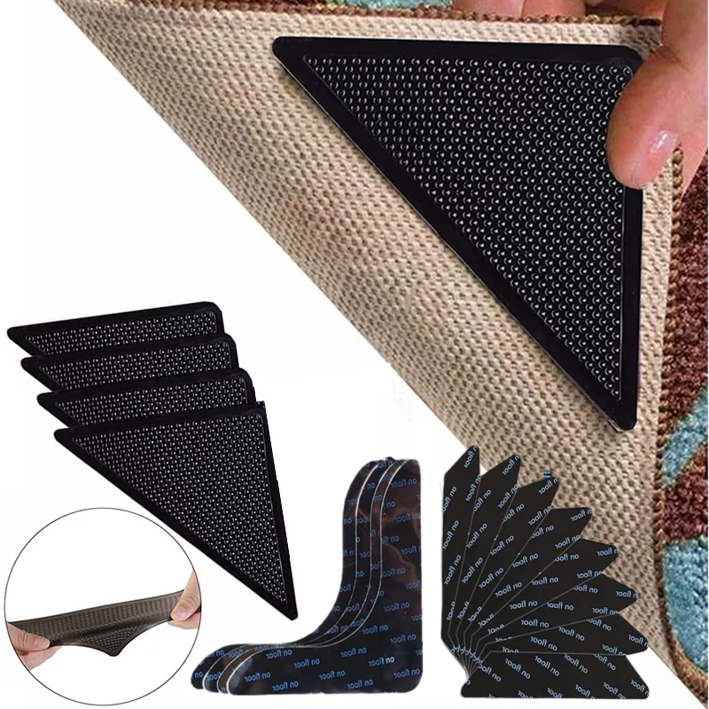 4/8pcs Carpet Non-slip Stickers Self-Adhesive Anti Skid Grip Tape Carpet Floor Mat Fixed Sticker Rug Gripper Right-angle L-shape