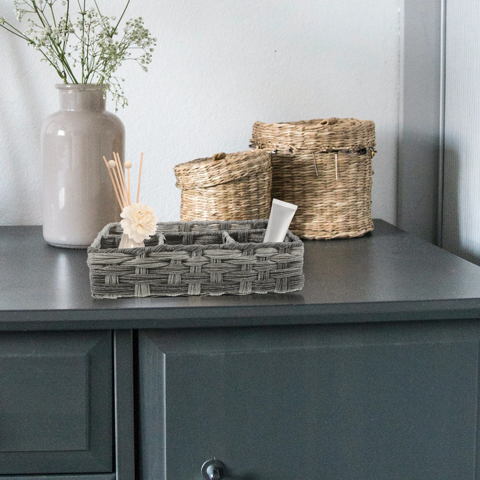 

Rattan Storage Box 42x145x95cm Grey Bathroom Accessories Table Organizer Makeup Cosmetics Lipstick Pen Household Durability Easy