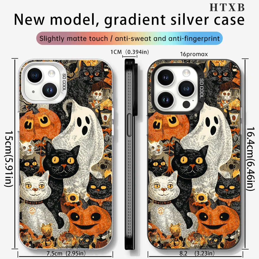 شاشة مليئة برسومات خطية للقطط والقرع حافظة هاتف لهاتف iPhone 17 إلى 11 Pro Max Plus #2