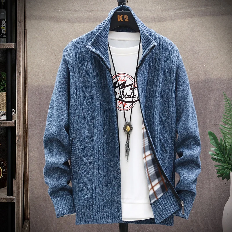 

High Quality Autumn and Winter 2024New Men's Fashion Handsome Casual Zipper Collar Coat, Everything Thickened Velvet