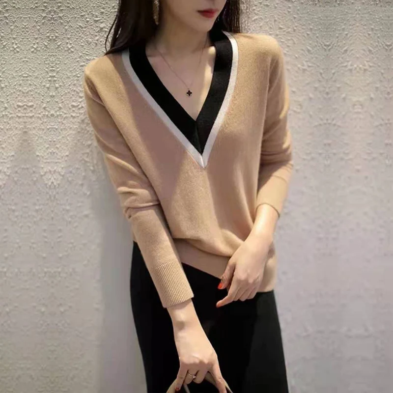 2024 Spring Comfortable Simple Knitwear Women Clothing Solid Fashion Daily Casual Sweaters V-neck Pullover Loose Tops