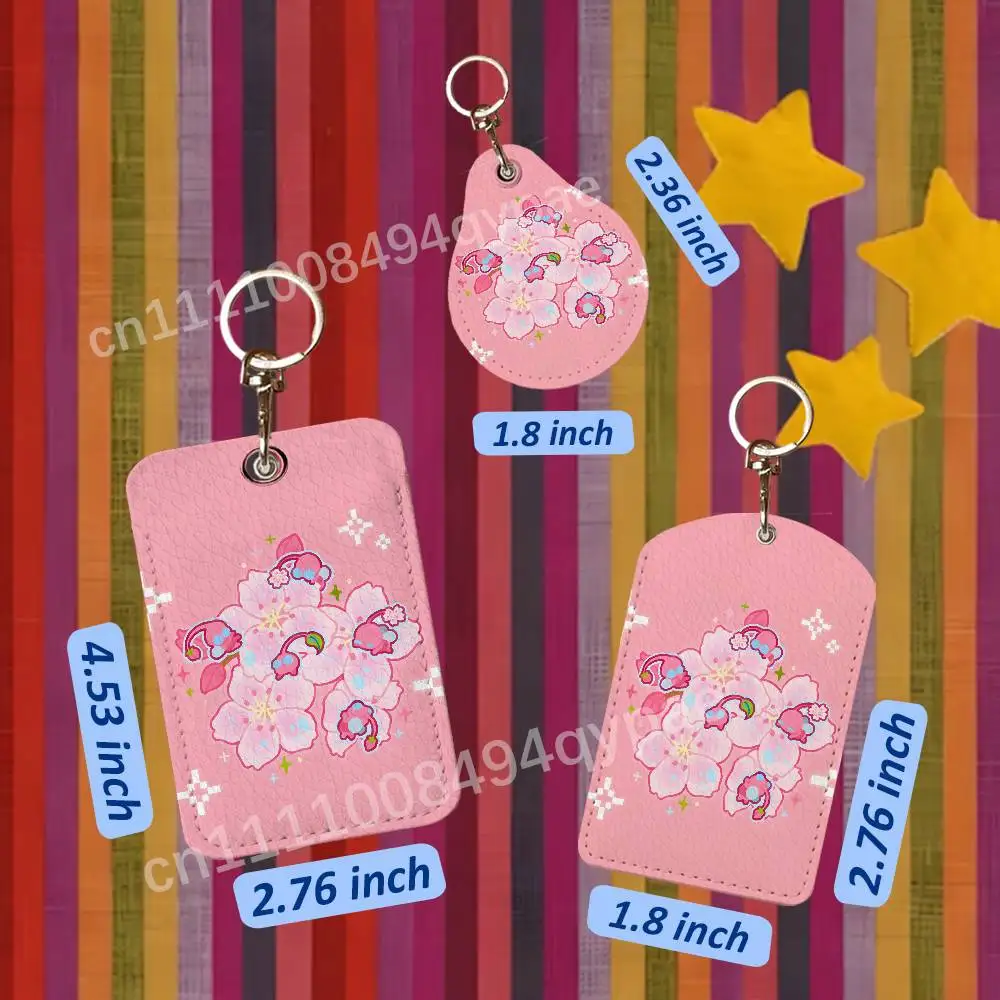 P-Pikmin Bloom 1PCS Leather Card Holder Keychain Door Lock Access Tags ID Card Case Access Card Bag Key Tag Ring view 6