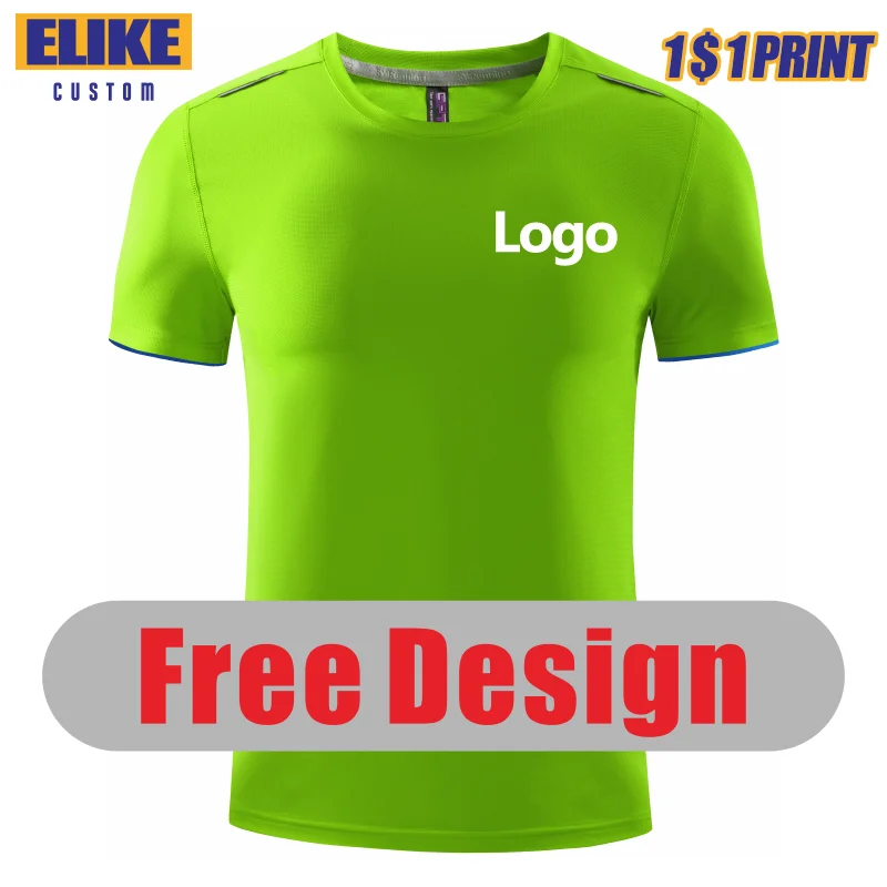 ELIKE Short Sleeved Sport Quick Drying T Shirt Custom Logo Print Personal Design Embroidery Team Brand 8 Colors Fashion Tops S-6