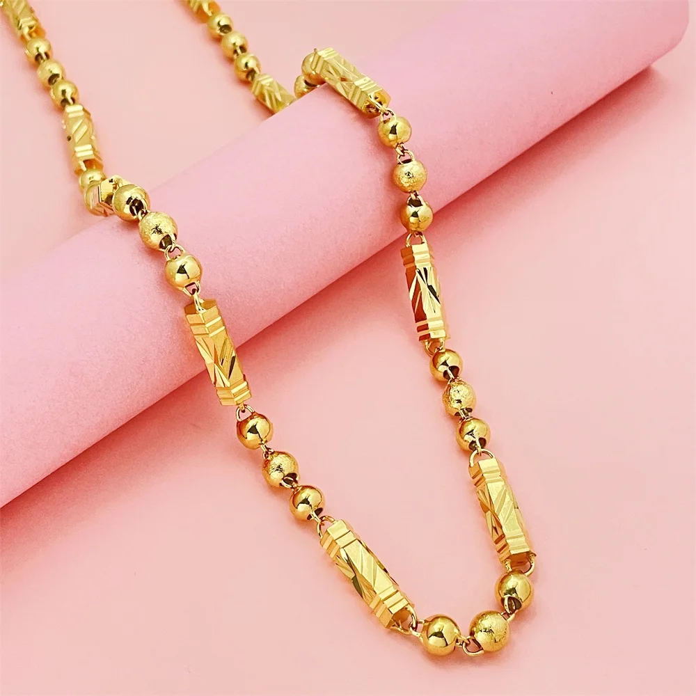 Fashion gold color Vietnamese sand gold men's hexagonal Buddhist beads necklace solid 6MM60cm vacuum electroplated gold