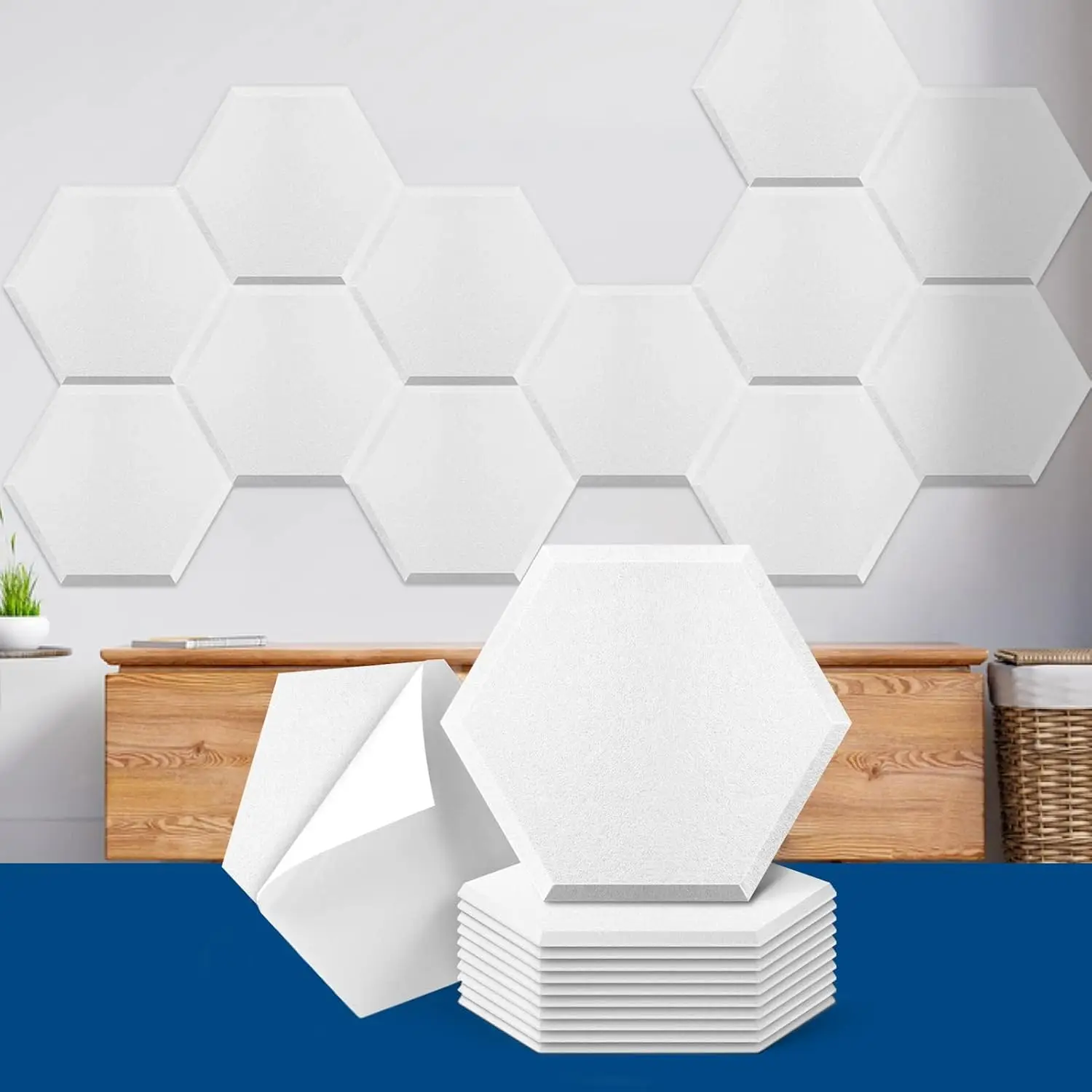 Hexagonal Acoustic Panels Sound Proof Insulation 6/12/18PCS High Density Absorb Noise Eliminate Echoes Room Decor For Interior Home Office Bedroom Studio Film Walls Drum Soundproof Felt Cork Tiles Board Decorative