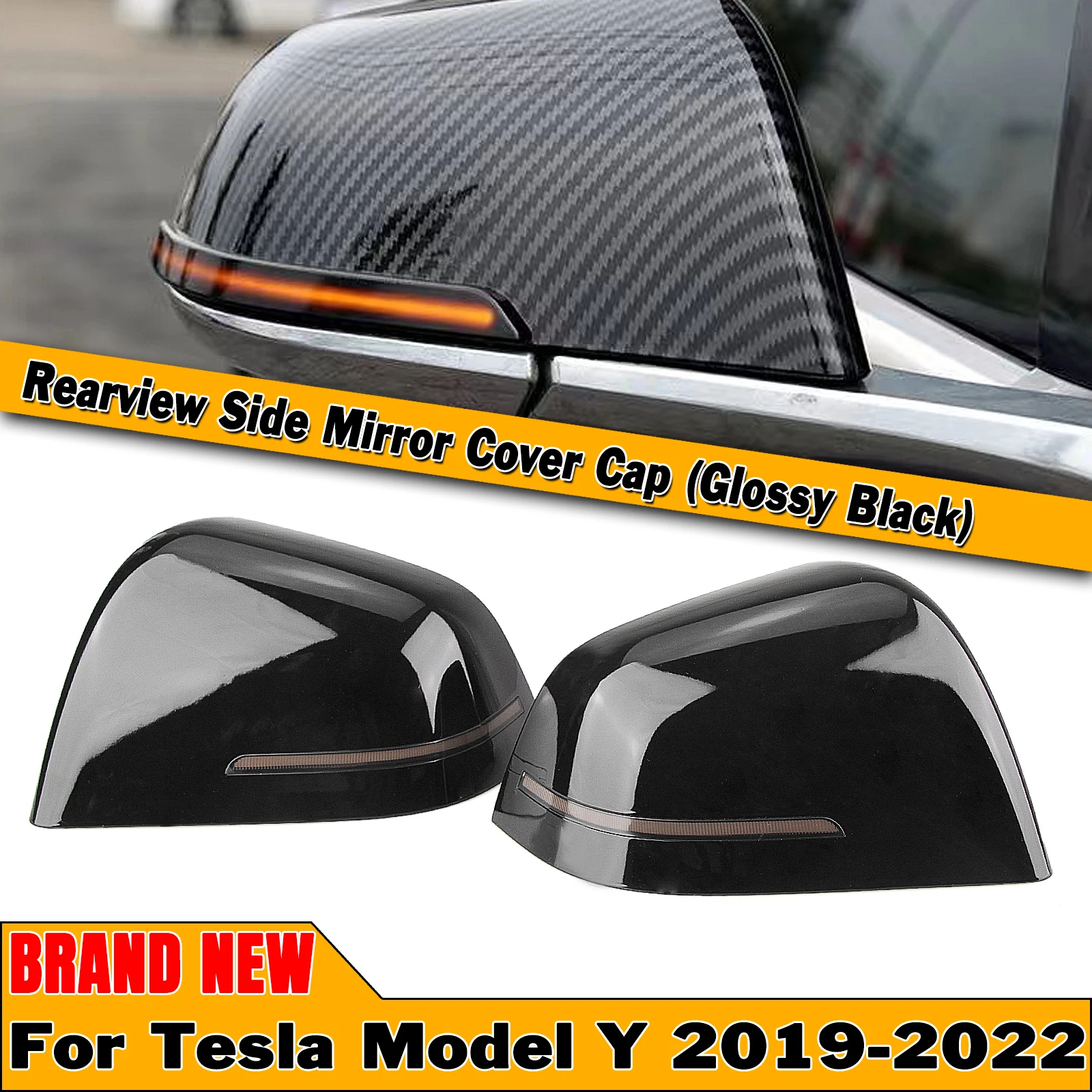 2PCS Rear Mirror Cover W/ LED Light Car Exterior Clip Caps Case Shell For Tesla Model Y 2019 2020 2021 2022