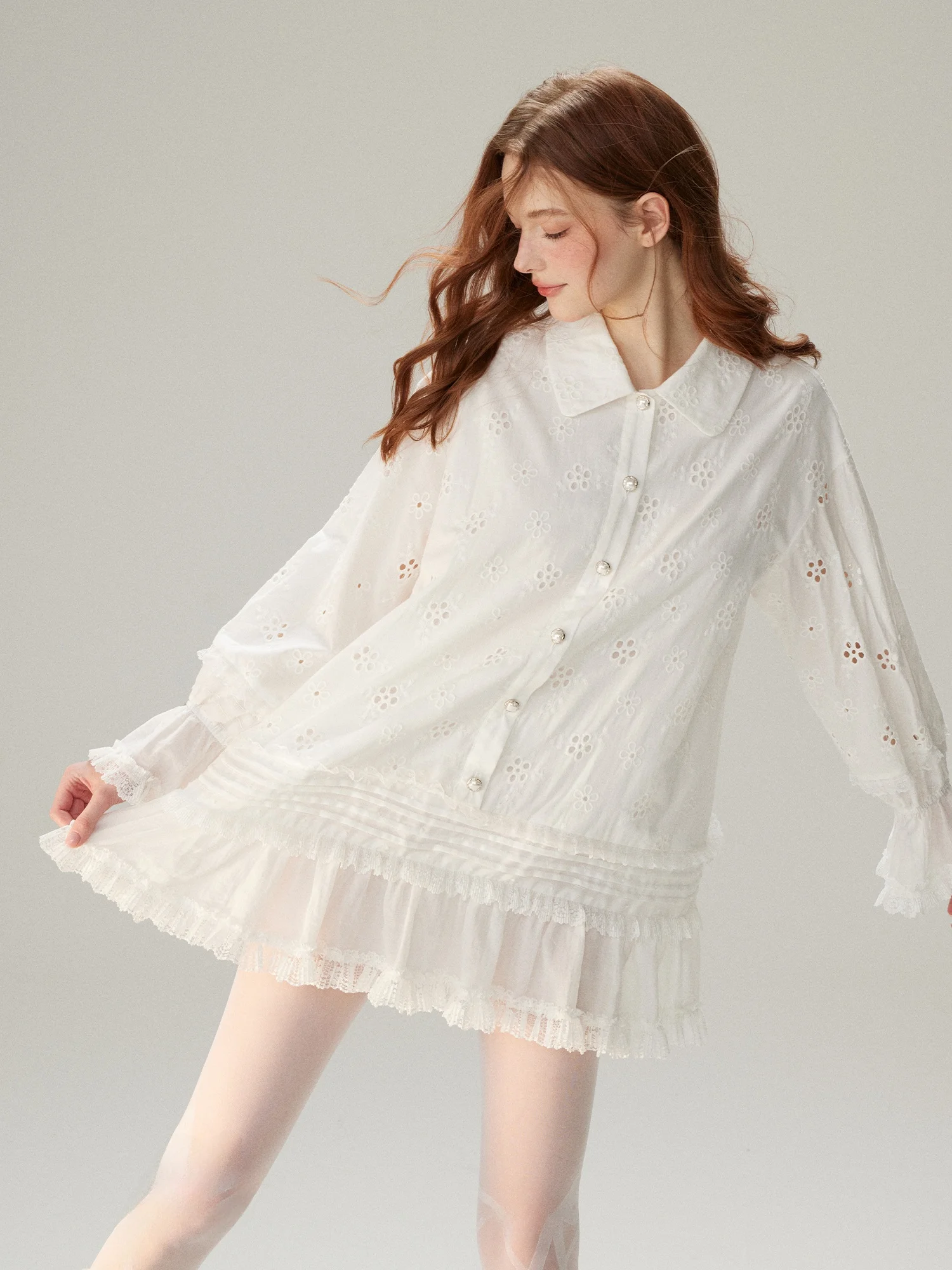 

Sweet White Moonlight Fairy Dress Street Style Women's Loose Straight Lace Trim Shirt Dress Spring New Arrival Casual