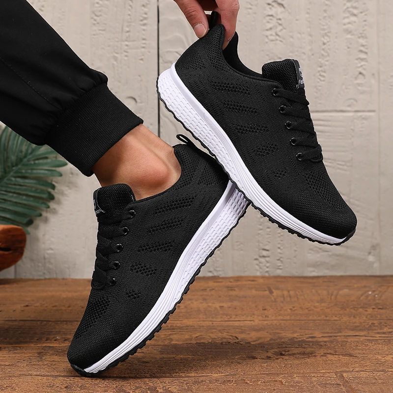

Men's Flat Bottomed Breathable Sneakers Summer Casual Lace Up Walking Comfortable Tennis Soft Sole Jogging Vulcanized Shoes