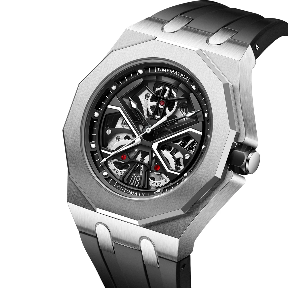 Luxury Skeleton Watch Automatic Men Mechanical Wristwatches 42mm Sports Watches Stainless Steel Waterproof Clock TIMEMATRIX 2023