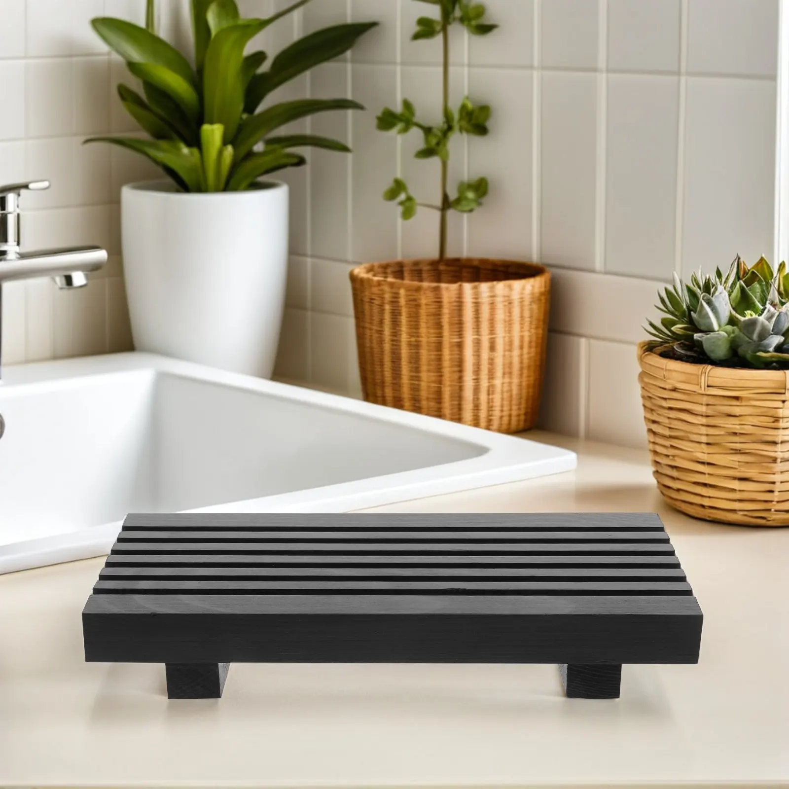 Rustic Wood Bathroom Tray 8.66x3.94in Farmhouse Vanity Riser Countertop Organizer for Sink Kitchen Dresser Shelf Toiletries view 6