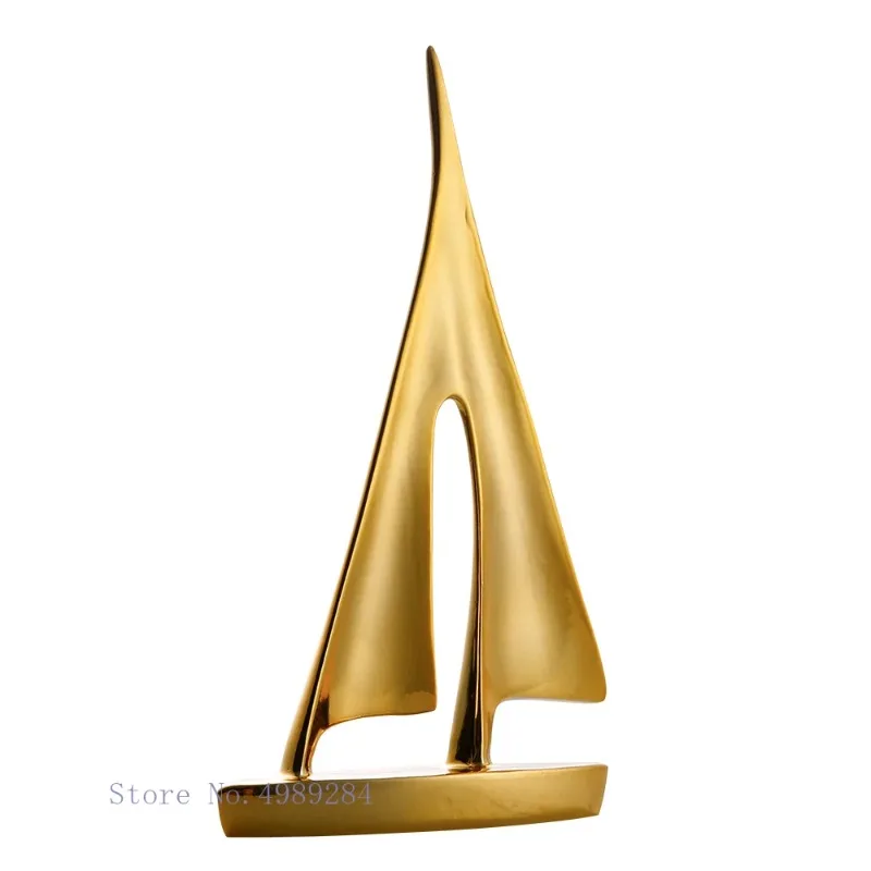 Creative resin crafts ornaments sailboat ferry triangle abstract Hollow out Golden handicraft furnishings Home Decoration