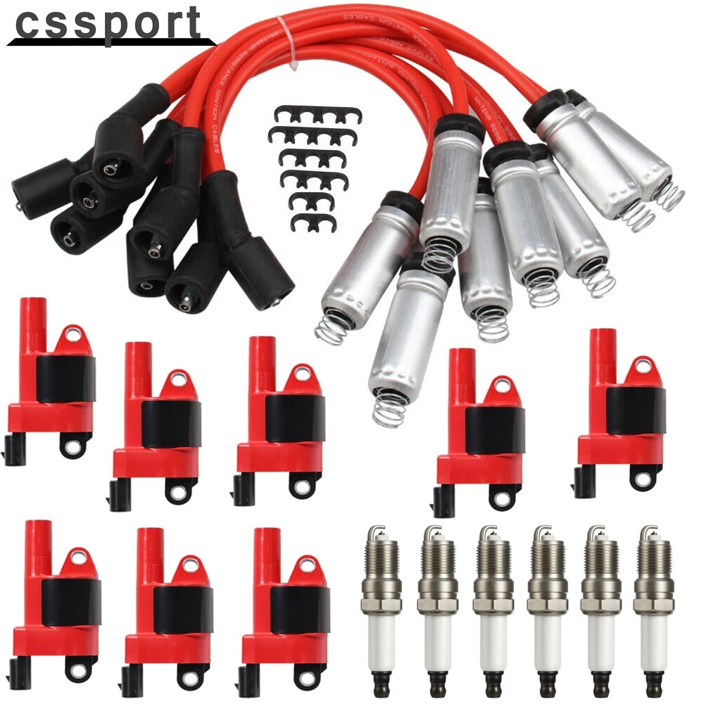 

8PCS ROUND Ignition Coil+Spark Plug+Wire For GMC Chevy Silverado 1500 Tahoe 5.3L