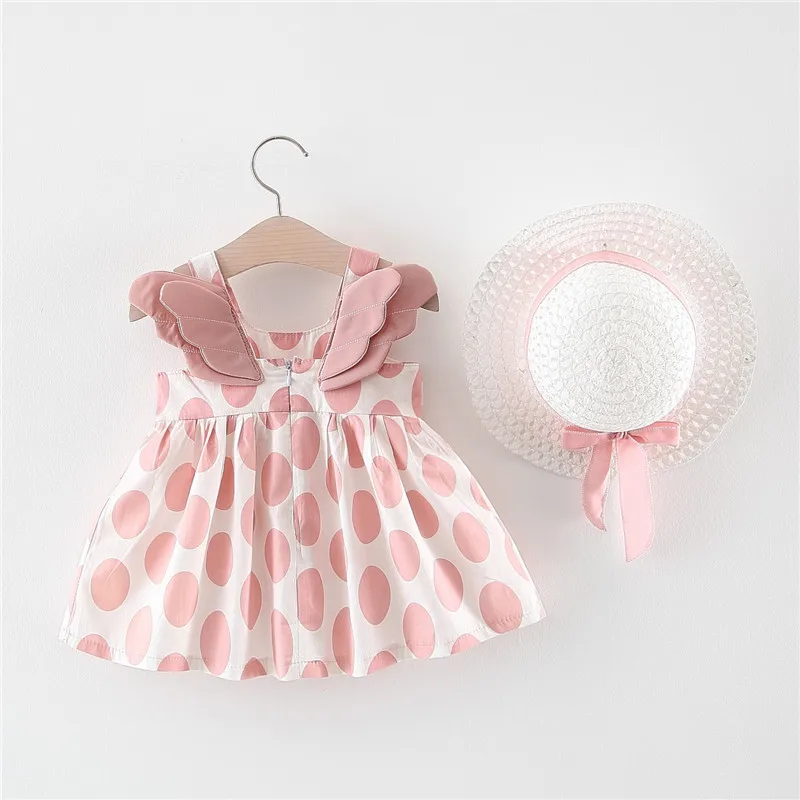 

746Children's Clothing Delivery Summer New Girl's Big round Wings Princess Dress Free Hat Beach Dress