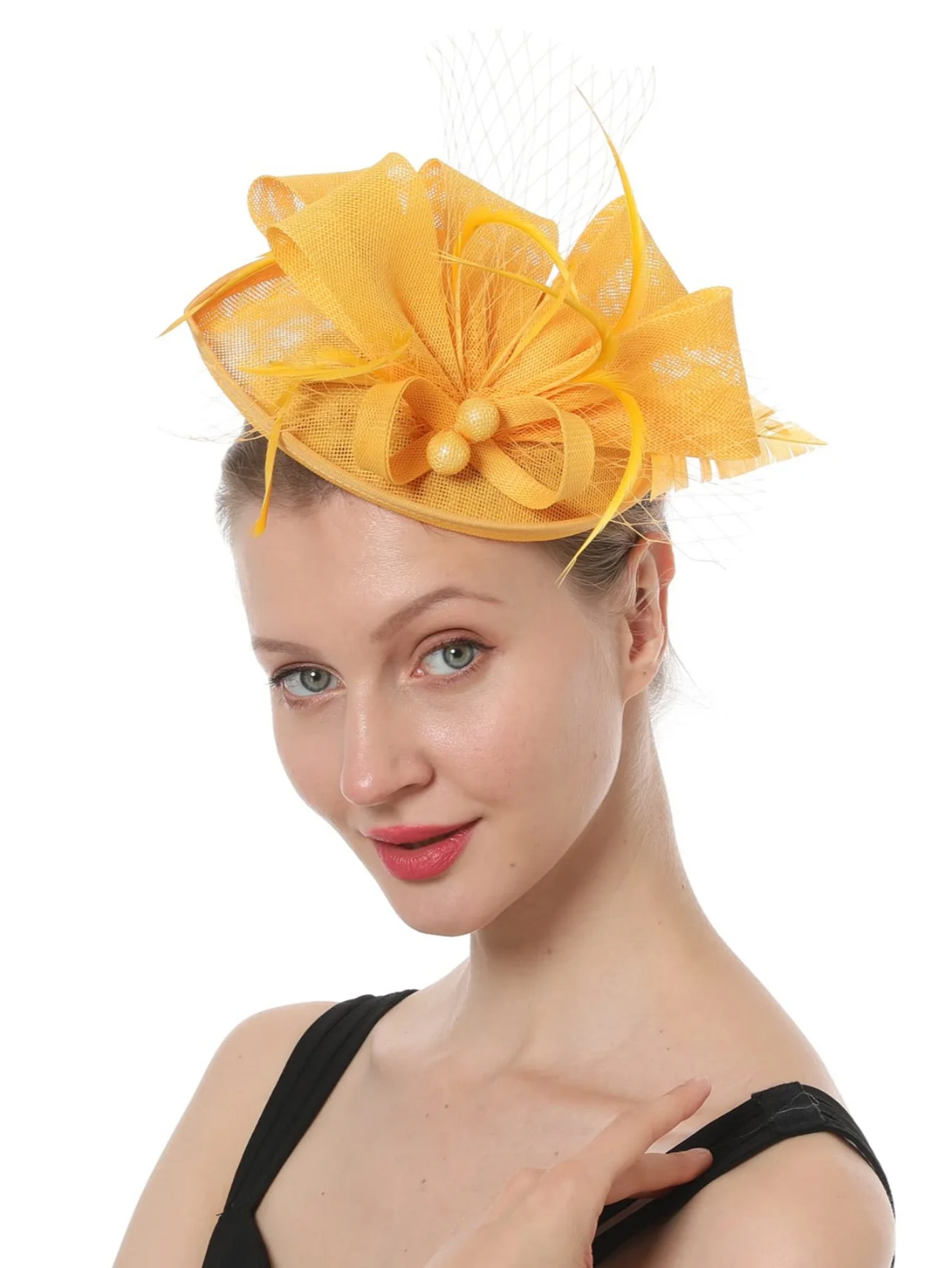 2025 Neuer tropfenförmiger Sinamay-Loop-Schleier und Feder-Fascinator, formeller Hut, Kentucky Derby, Ascot, Melbourne Cup, Kirchen-Kopfbedeckung – Detail 2