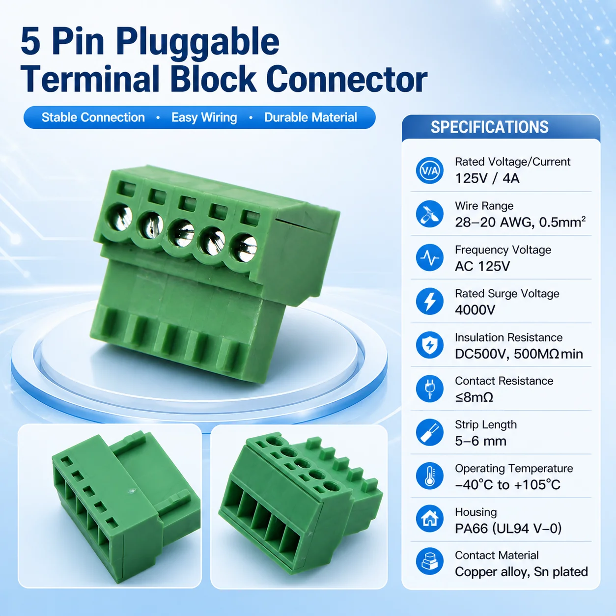 2.54mm Pitch MC0.5‑ST‑2.54 15EDGK Pluggable PCB Terminal Block Quick Connect Wire to Board Electrical Connector