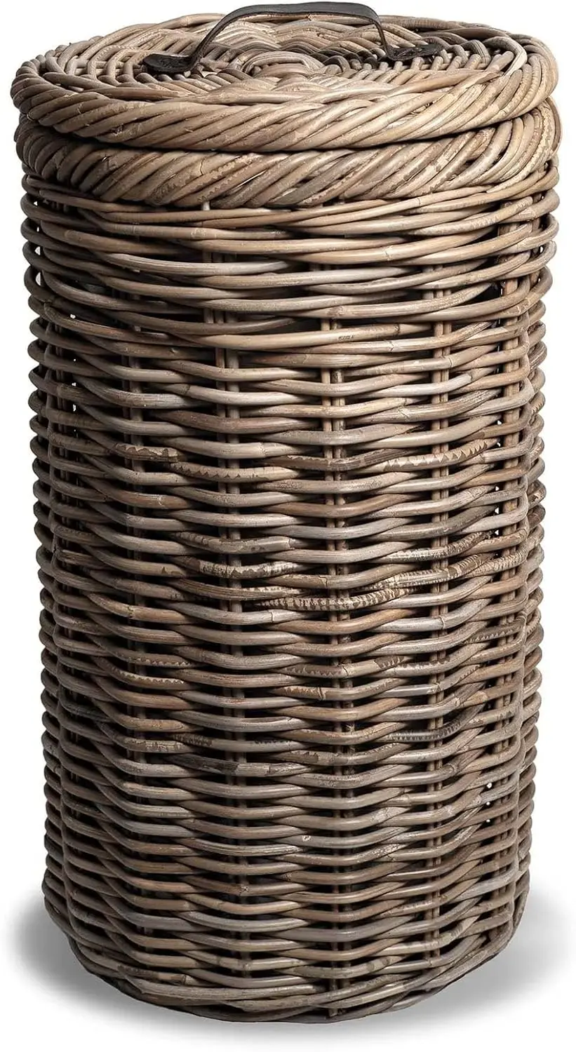 

Tall Wicker Trash Basket with Metal Liner, 15.5 in Dia x 25.5 in H, 13 gallon capacity, Serene Grey