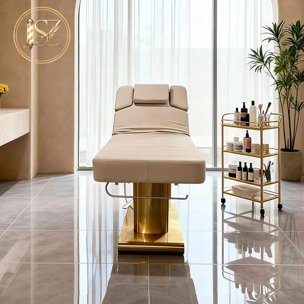 Premium 4 Motor Electric Spa Bed Golden Base Heating Therapy Table Multi‑Angle Reclining Cosmetic Bed For Aesthetic Clinic