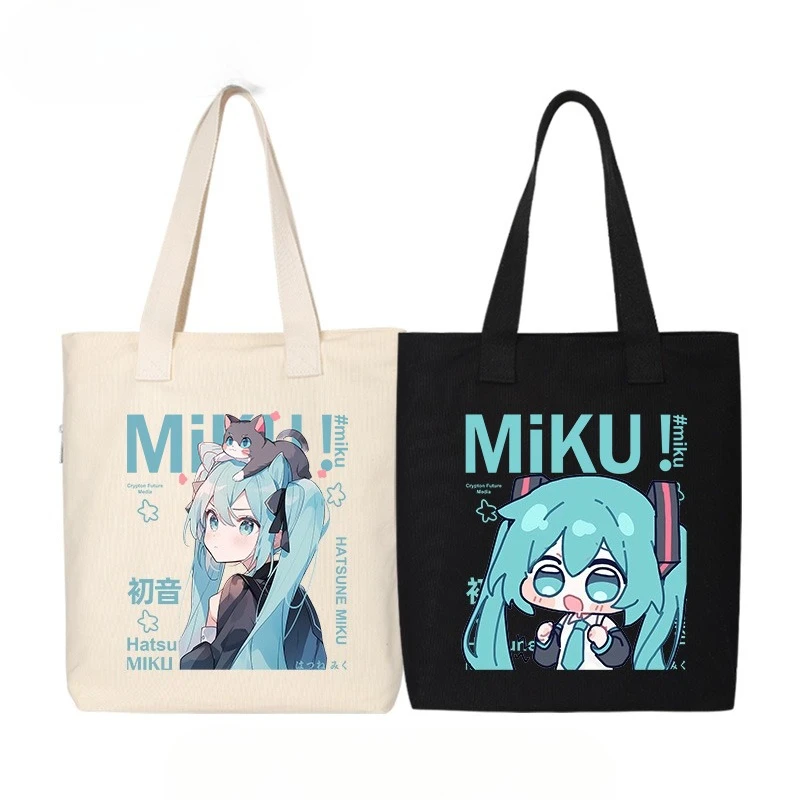 

New Hatsune Miku creative anime kawaii peripheral canvas backpack cute cartoon miku tote large capacity shoulder handbag gift